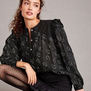 Magali Pascal Angie Blouse Peasent Cottagecore Button Down Ruffle Anthro